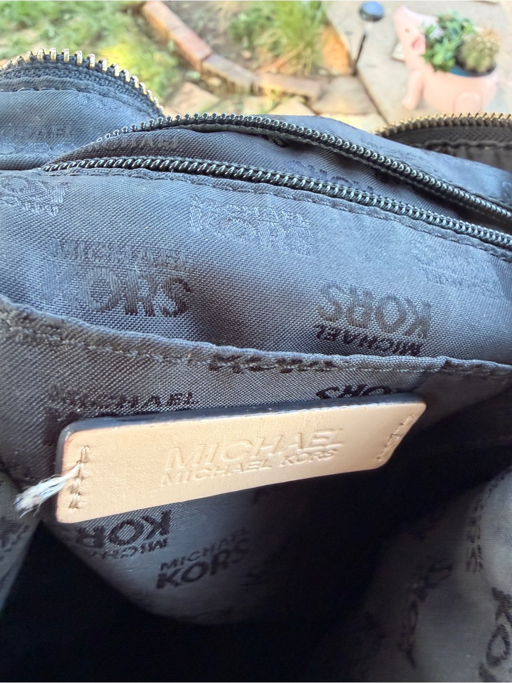 Michael Kors Black Leather Tote with Light Beige Straps - Picture 5 of 7